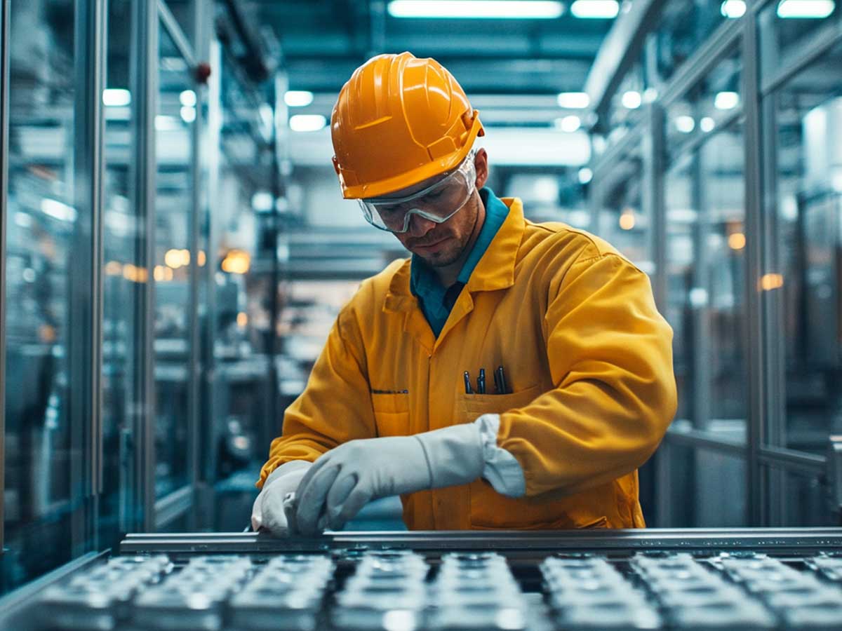 Workman in battery production facility