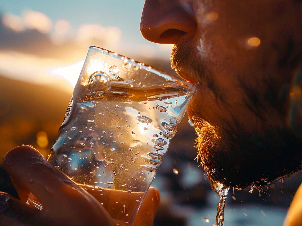 Close-up of man drinking water outside