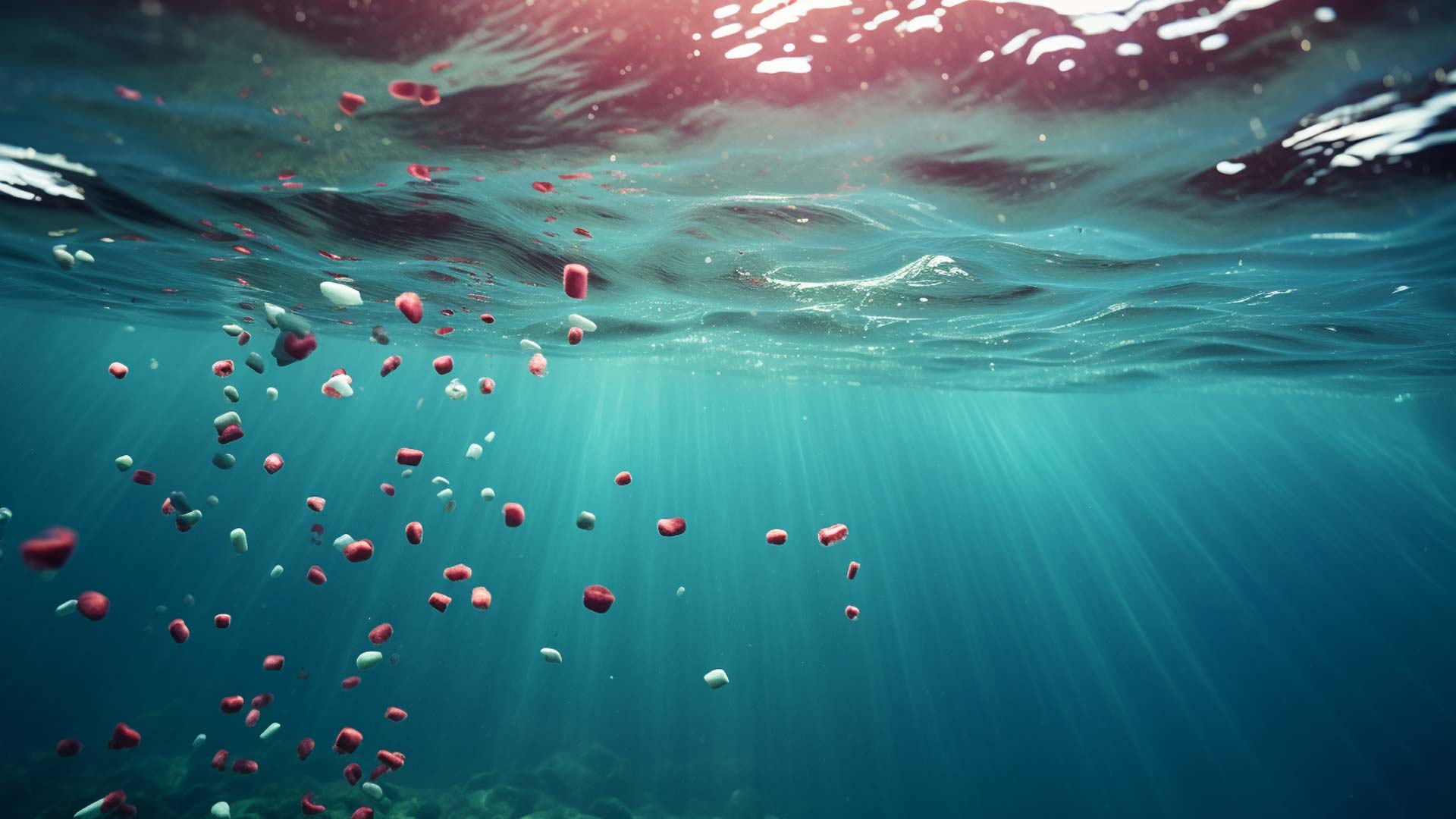 Plastic pellets floating in the sea